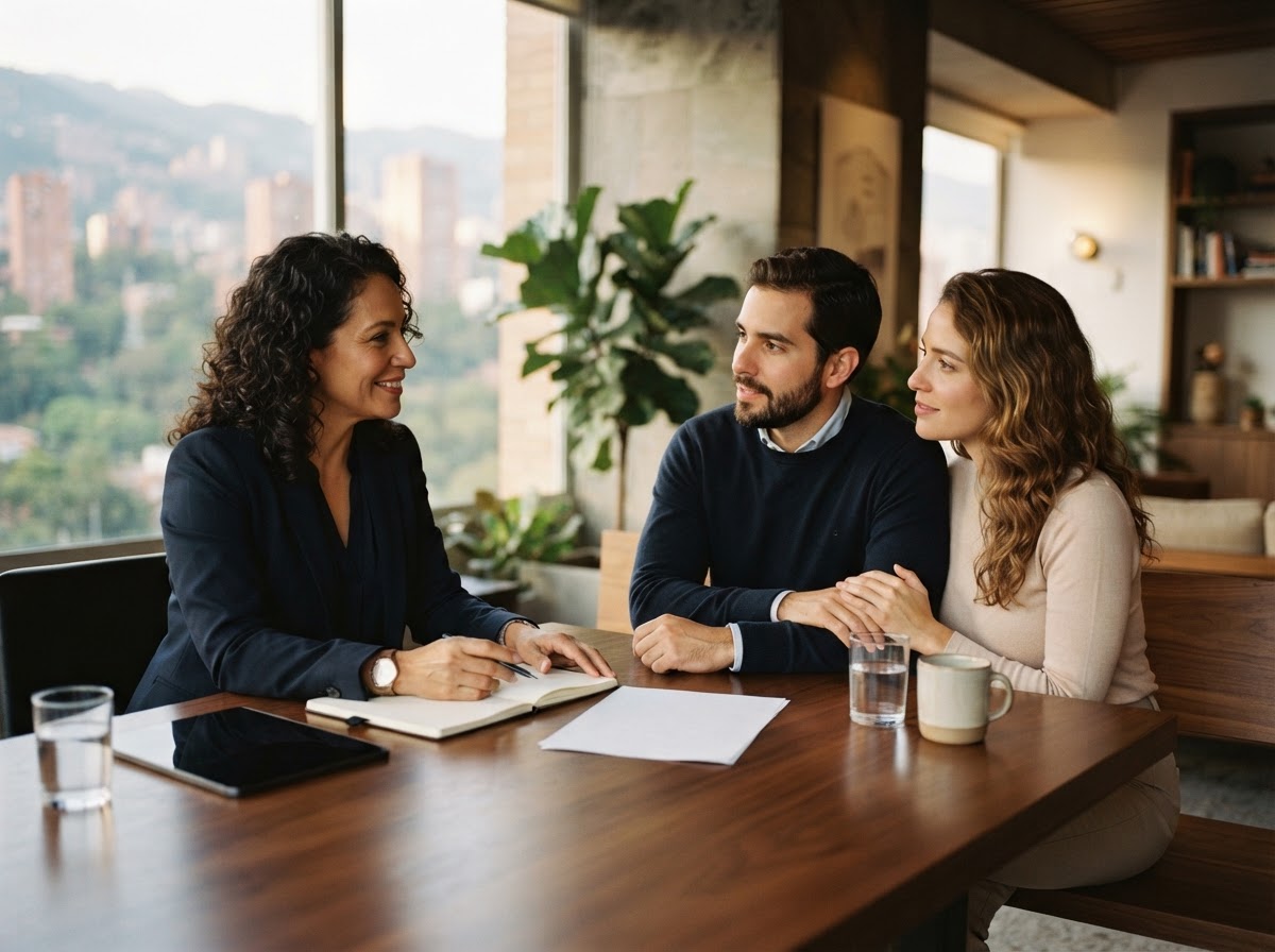 Asesora financiera acompañando una familia